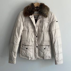 Geox cream white fall jacket with furry trim